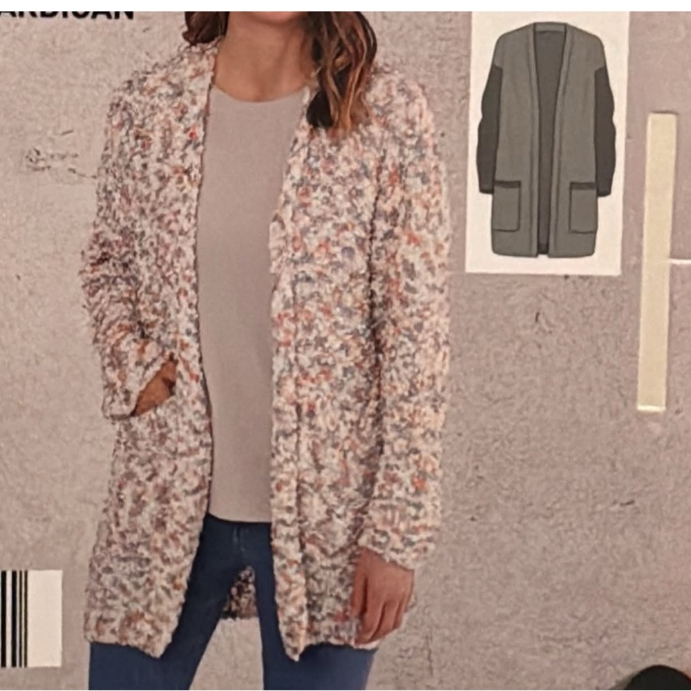 Serra multi women’s colored Textured Cardigan open front with pockets NWT